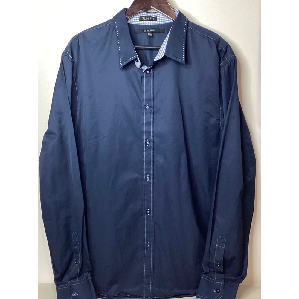 BLACK Slim Fit Navy Blue‎ Dress Shirt XXL Mens Long Sleeve Button Down Dapper